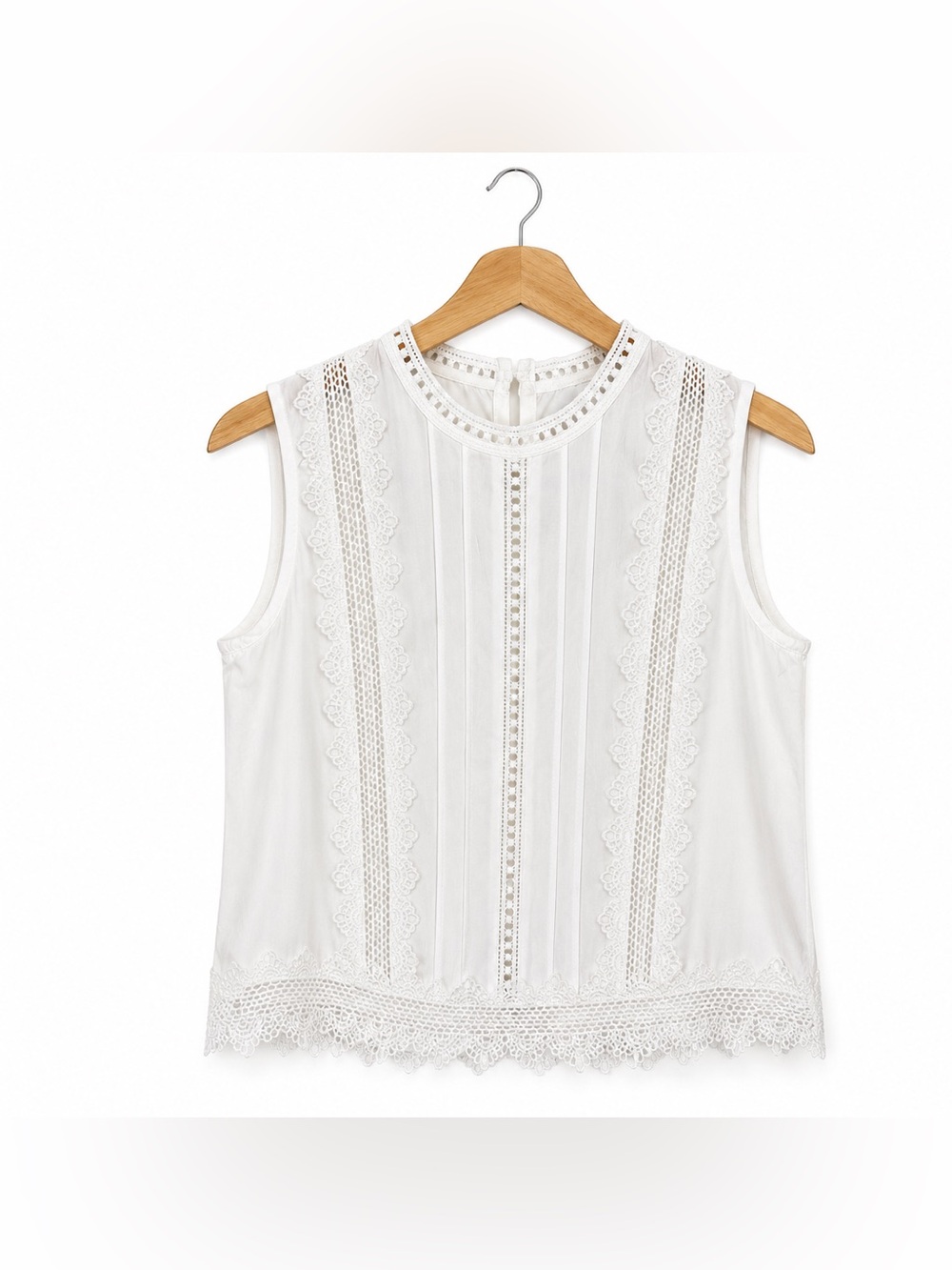 Forever 21 White Lace Trim Sleeveless Blouse Size Medium Boho Cottagecore